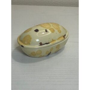Trinket‎ Box Yellow Brown Speckled Decorative Container Handmade Ceramic
